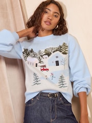 Friends Like These Pale Blue Snow Scene Christmas Jumper - Image 4 of 5