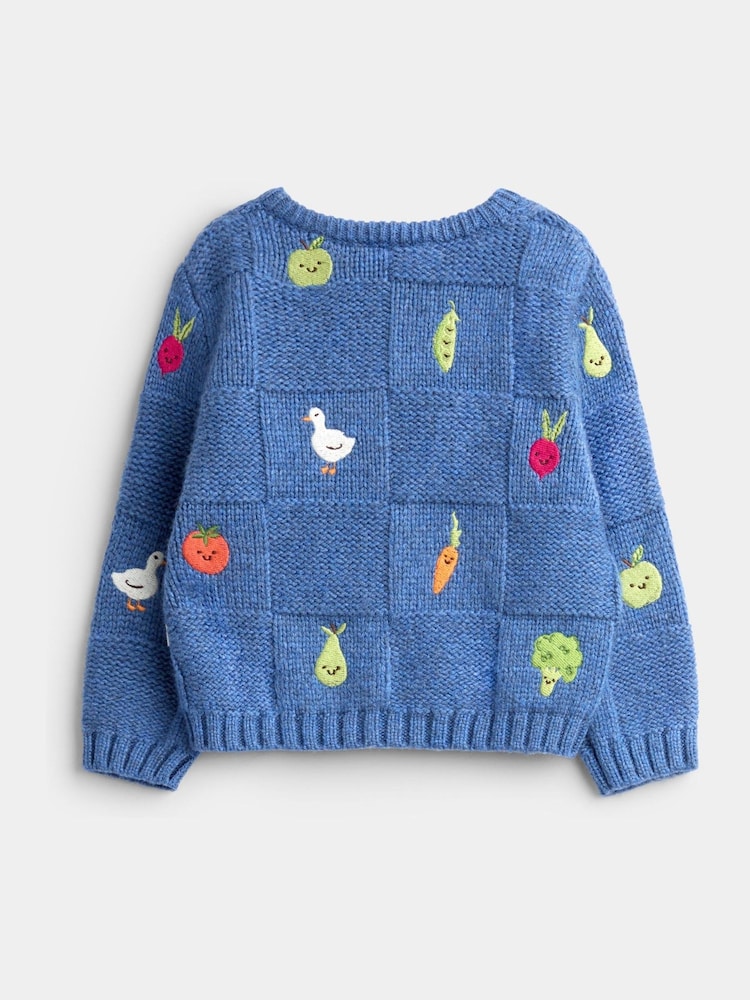 JoJo Maman Bébé Navy Blue Vegetable Embroidered Knit Cardigan - Image 2 of 4 JoJo Maman Bébé Navy Blue Vegetable Embroidered Knit Cardigan - Image 2 of 4
