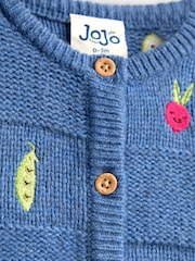 JoJo Maman Bébé Navy Blue Vegetable Embroidered Knit Cardigan - Image 3 of 4