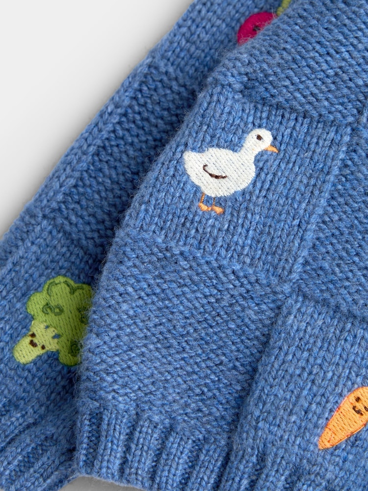JoJo Maman Bébé Navy Blue Vegetable Embroidered Knit Cardigan - Image 4 of 4 JoJo Maman Bébé Navy Blue Vegetable Embroidered Knit Cardigan - Image 4 of 4