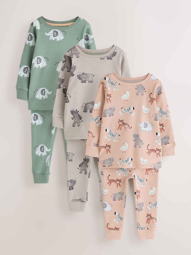Neutral/Blush Animals Snuggle Pyjamas 3 Pack (9mths-10yrs) - Image 1 of 4 Neutral/Blush Animals Snuggle Pyjamas 3 Pack (9mths-10yrs) - Image 1 of 4