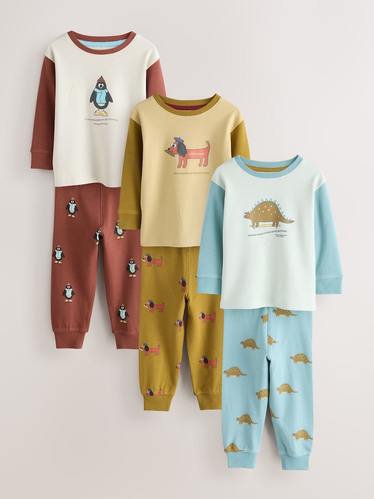 Blue/Green Animal Characters - Pack de 3 pijamas abrigados de corte holgado (9 meses - 10 años) - Imagen 1 de 7