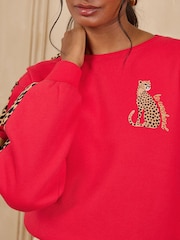 Love & Roses Red Cheetah Sleeve Sweatshirt - Image 2 of 4