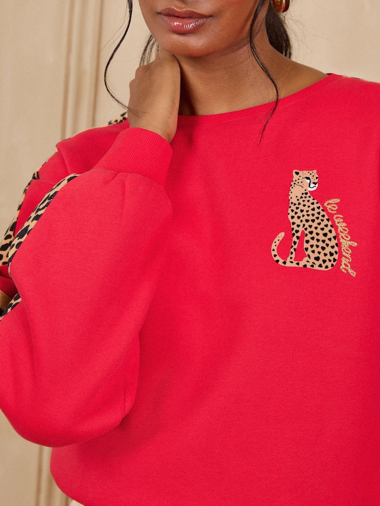 Love & Roses Red Cheetah Sleeve Sweatshirt - Image 2 of 4