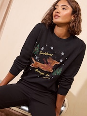 Friends Like These Black Dachshund Christmas Jumper - Image 1 of 5