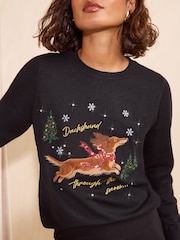 Friends Like These Black Dachshund Christmas Jumper - Image 2 of 5