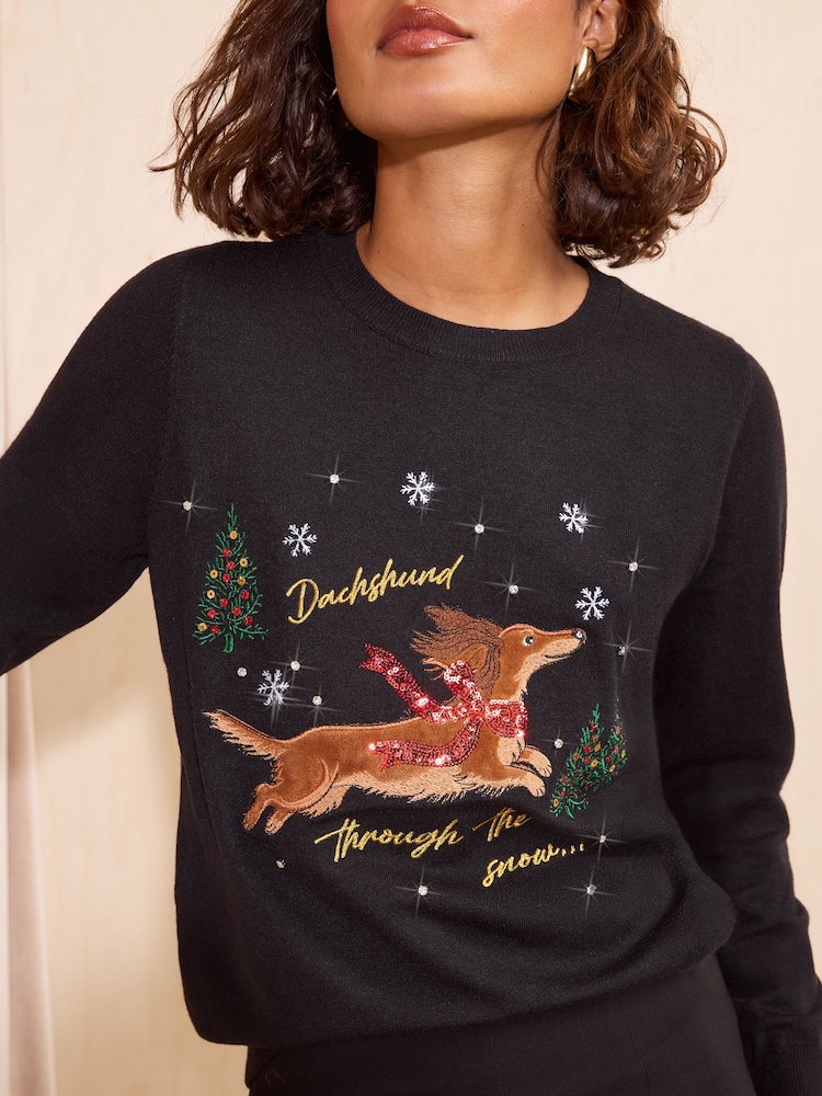 Friends Like These Black Dachshund Christmas Jumper - Image 2 of 5 Friends Like These Black Dachshund Christmas Jumper - Image 2 of 5