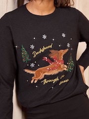 Friends Like These Black Dachshund Christmas Jumper - Image 4 of 5