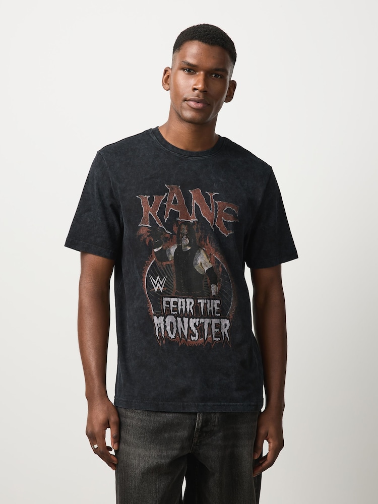 Black Kane WWE License Graphic Relaxed Fit T-Shirt - Image 1 of 7