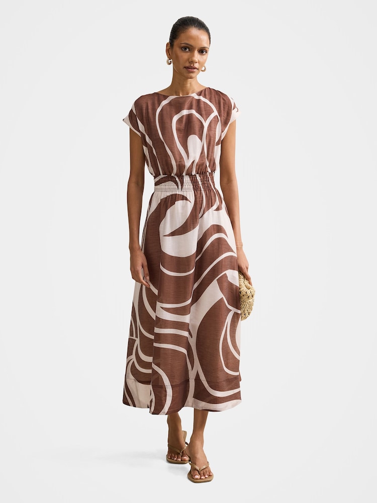 Forever New Brown Callie Petite Ruched Midi Dress Contains Linen - Image 1 of 4