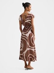 Forever New Brown Callie Petite Ruched Midi Dress Contains Linen - Image 2 of 4