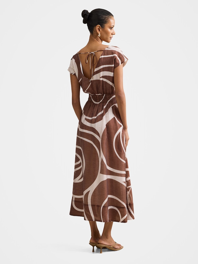 Forever New Brown Callie Petite Ruched Midi Dress Contains Linen - Image 2 of 4