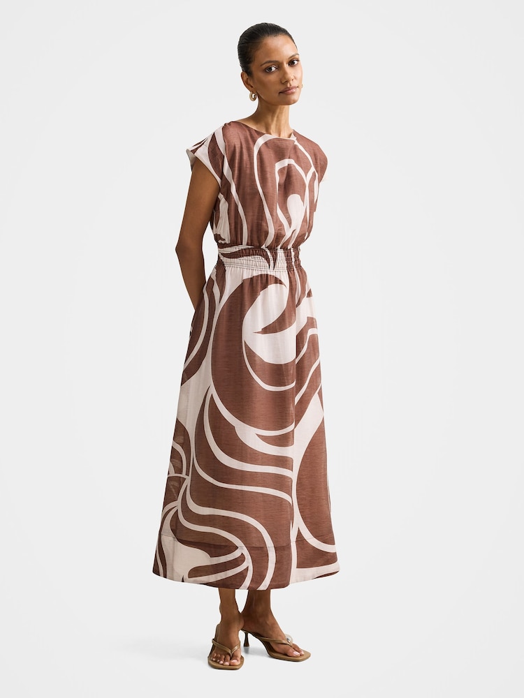 Forever New Brown Callie Petite Ruched Midi Dress Contains Linen - Image 4 of 4