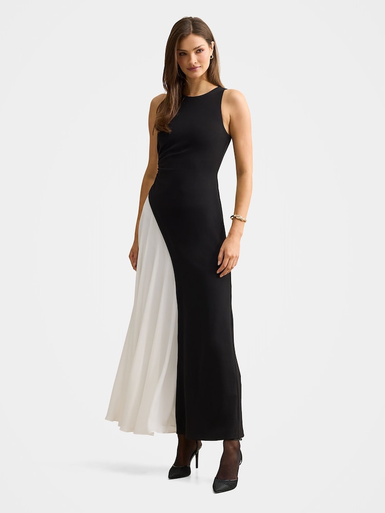 Forever New Black Candace Halter Neck Contrast Maxi Dress - Image 1 of 4 Forever New Black Candace Halter Neck Contrast Maxi Dress - Image 1 of 4