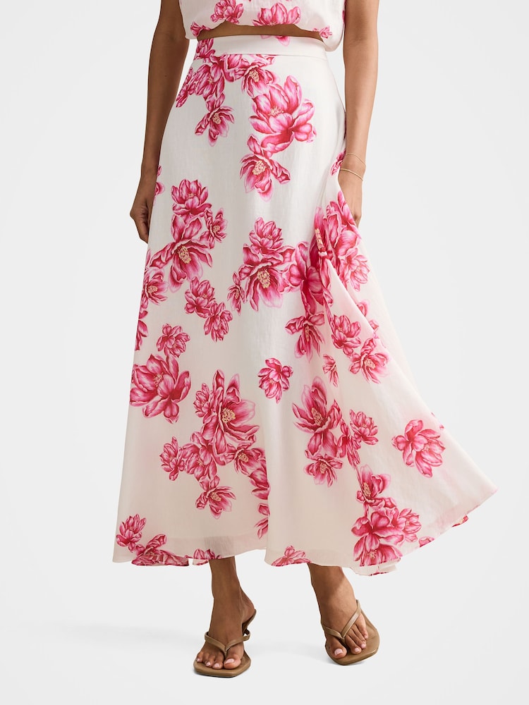 Forever New White Maisie Petite Circle Midi Skirt Contains Linen - Image 1 of 5