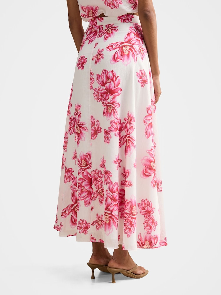 Forever New White Maisie Petite Circle Midi Skirt Contains Linen - Image 2 of 5