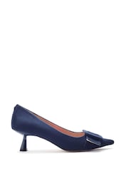 Moda in Pelle Blue Ghiselle Kitten Heel Courts With Buckle Trim - Image 1 of 4