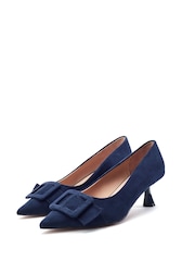 Moda in Pelle Blue Ghiselle Kitten Heel Courts With Buckle Trim - Image 2 of 4