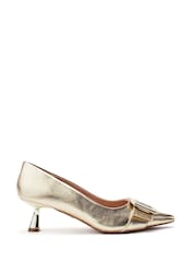 Moda in Pelle Gold Ghiselle Kitten Heel Court With Buckle Trim - Image 1 of 7