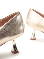 Moda in Pelle Gold Ghiselle Kitten Heel Court With Buckle Trim - Image 2 of 7