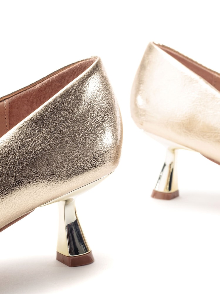 Moda in Pelle Gold Ghiselle Kitten Heel Court With Buckle Trim - Image 2 of 7