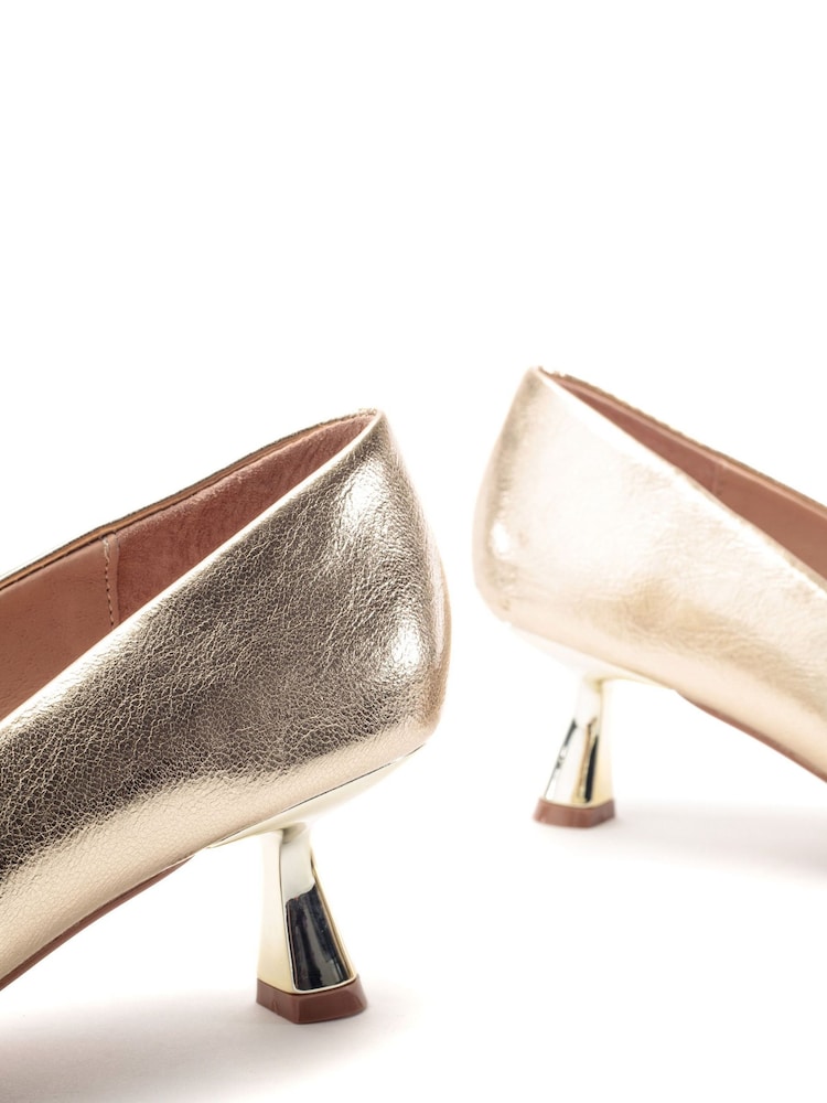 Moda in Pelle Gold Ghiselle Kitten Heel Court With Buckle Trim - Image 7 of 7