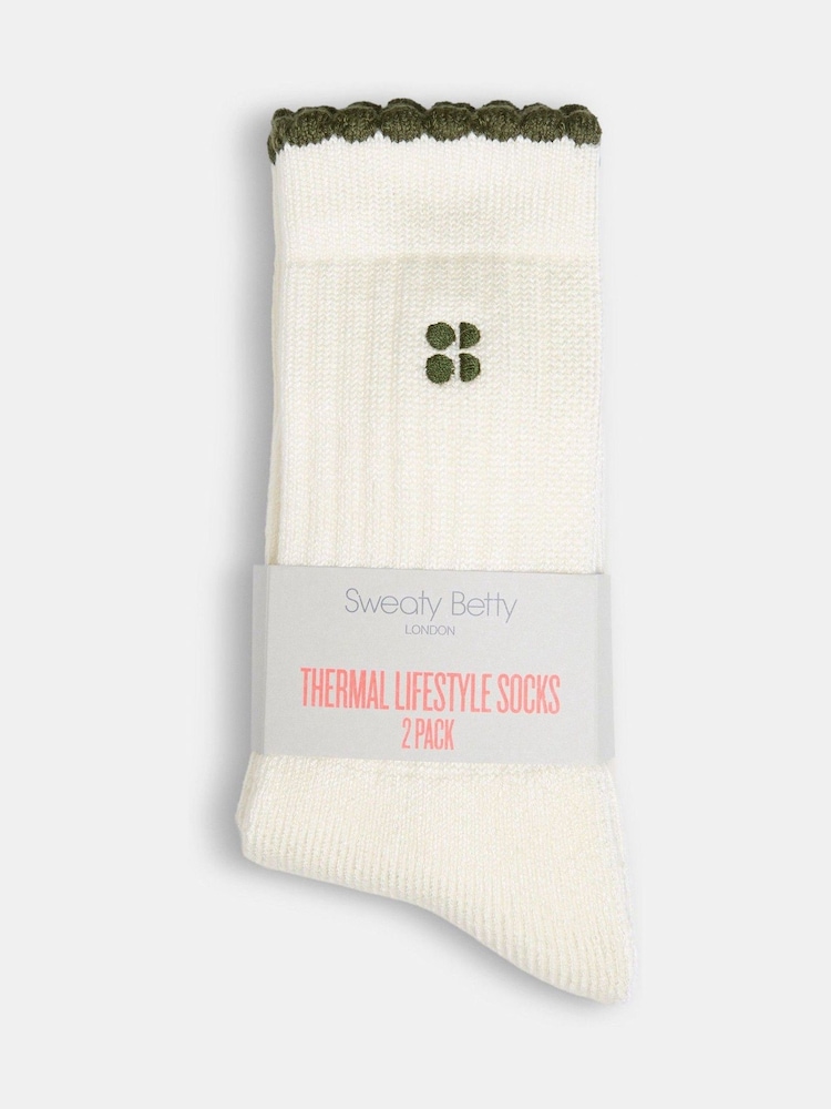 Sweaty Betty Green Thermal Lifestyle Socks 2 Pack - Image 2 of 3 Sweaty Betty Green Thermal Lifestyle Socks 2 Pack - Image 2 of 3