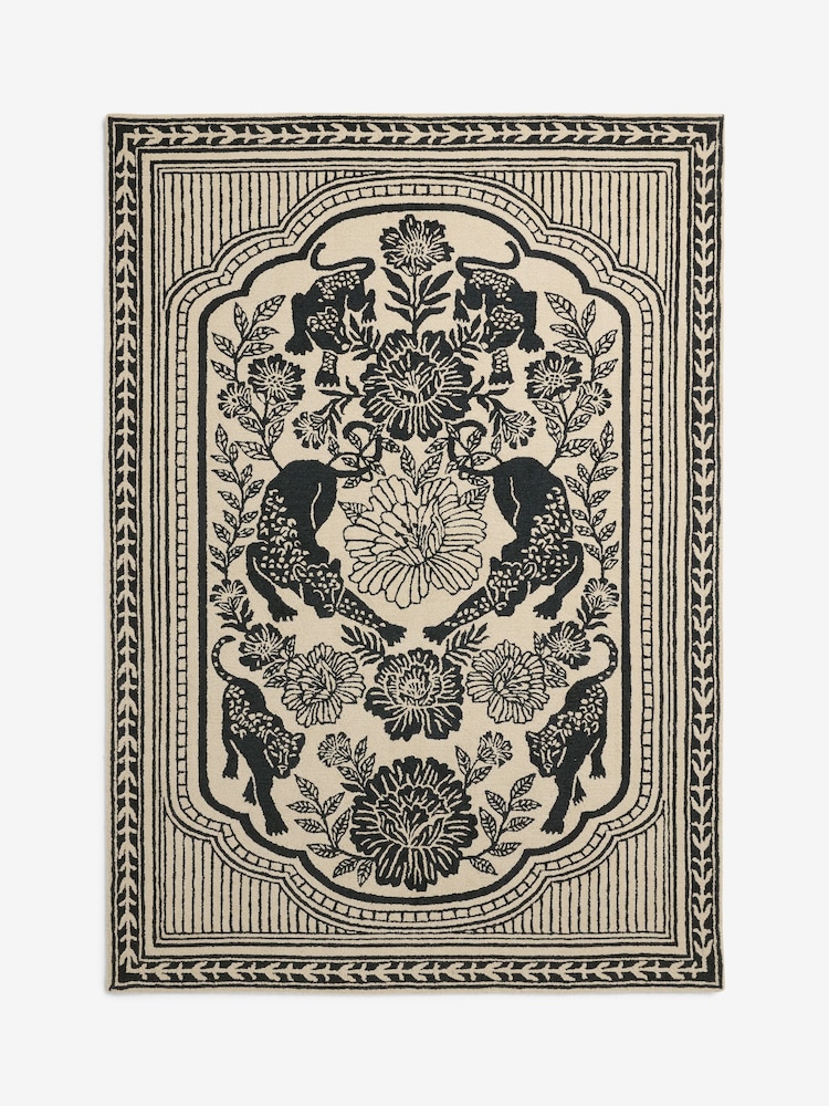 Rockett St George Natural Wool Tufted Floral Panthers Rug - Image 7 of 7