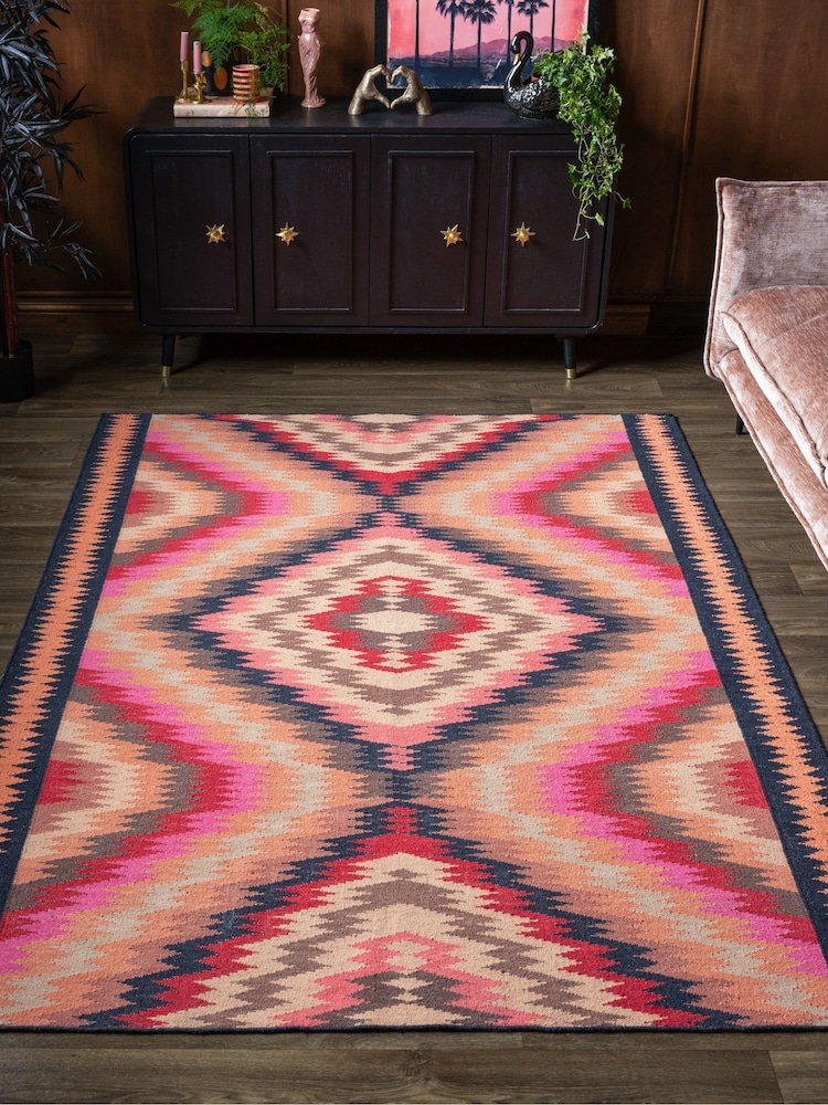 Rockett St George Pink Diamond Ikat Wool Rug - Image 1 of 5 Rockett St George Pink Diamond Ikat Wool Rug - Image 1 of 5