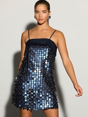 Теңіз көк - Fold Over Sequin Mini Dress - 4суретінің 1 суреті