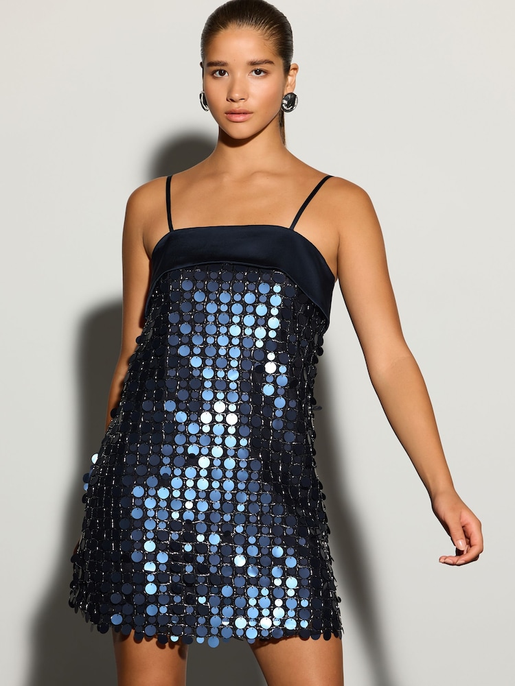 Теңіз көк - Fold Over Sequin Mini Dress - 4суретінің 1 суреті