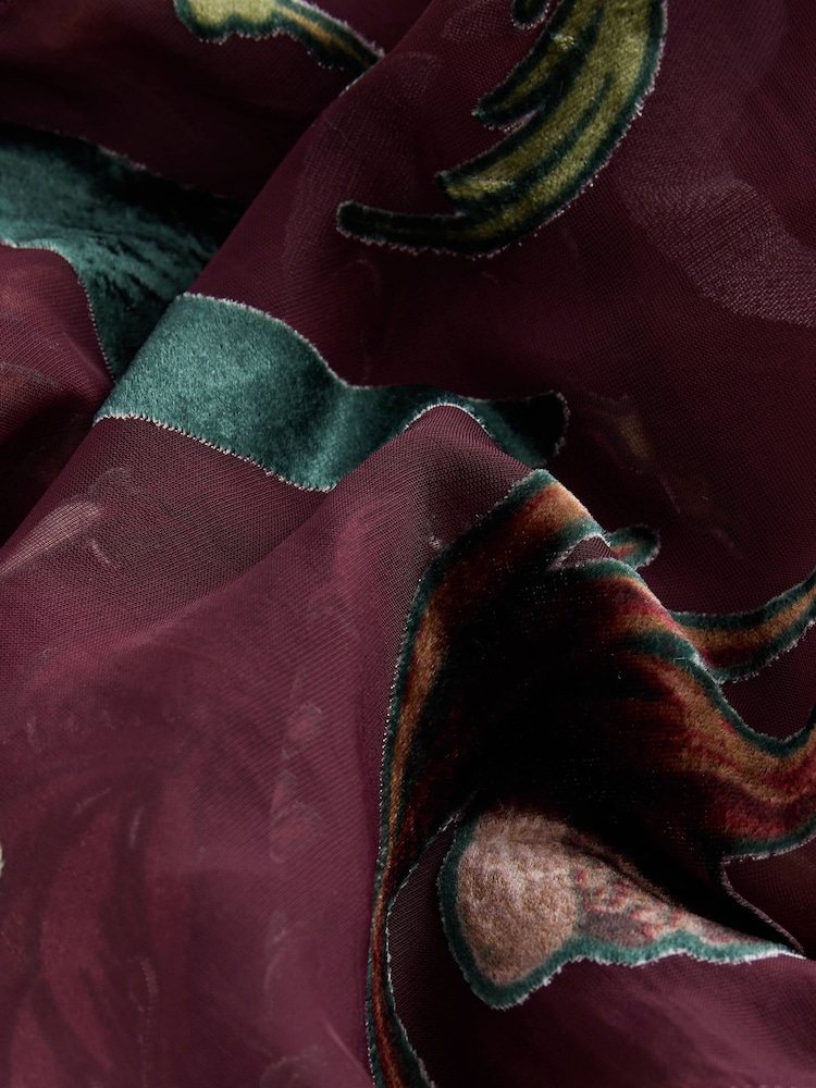 Kew Collection Burgundy Red Floral Devore Cape V-Neck Mini Dress - Image 2 of 3 Kew Collection Burgundy Red Floral Devore Cape V-Neck Mini Dress - Image 2 of 3