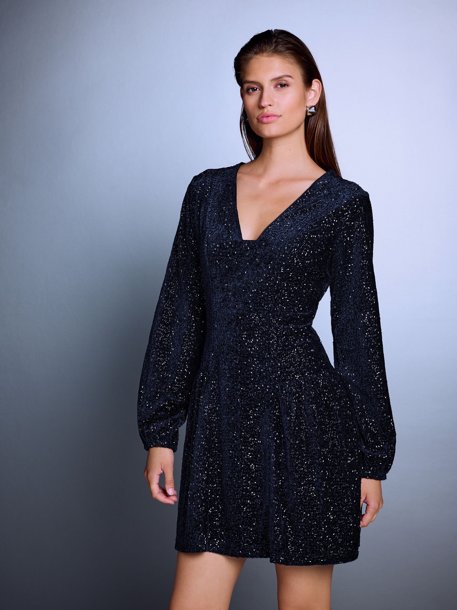Buy Navy Blue Long Sleeve Sequin V-Neck Mini Dress from Next Australia Buy Navy Blue Long Sleeve Sequin V-Neck Mini Dress from Next Australia