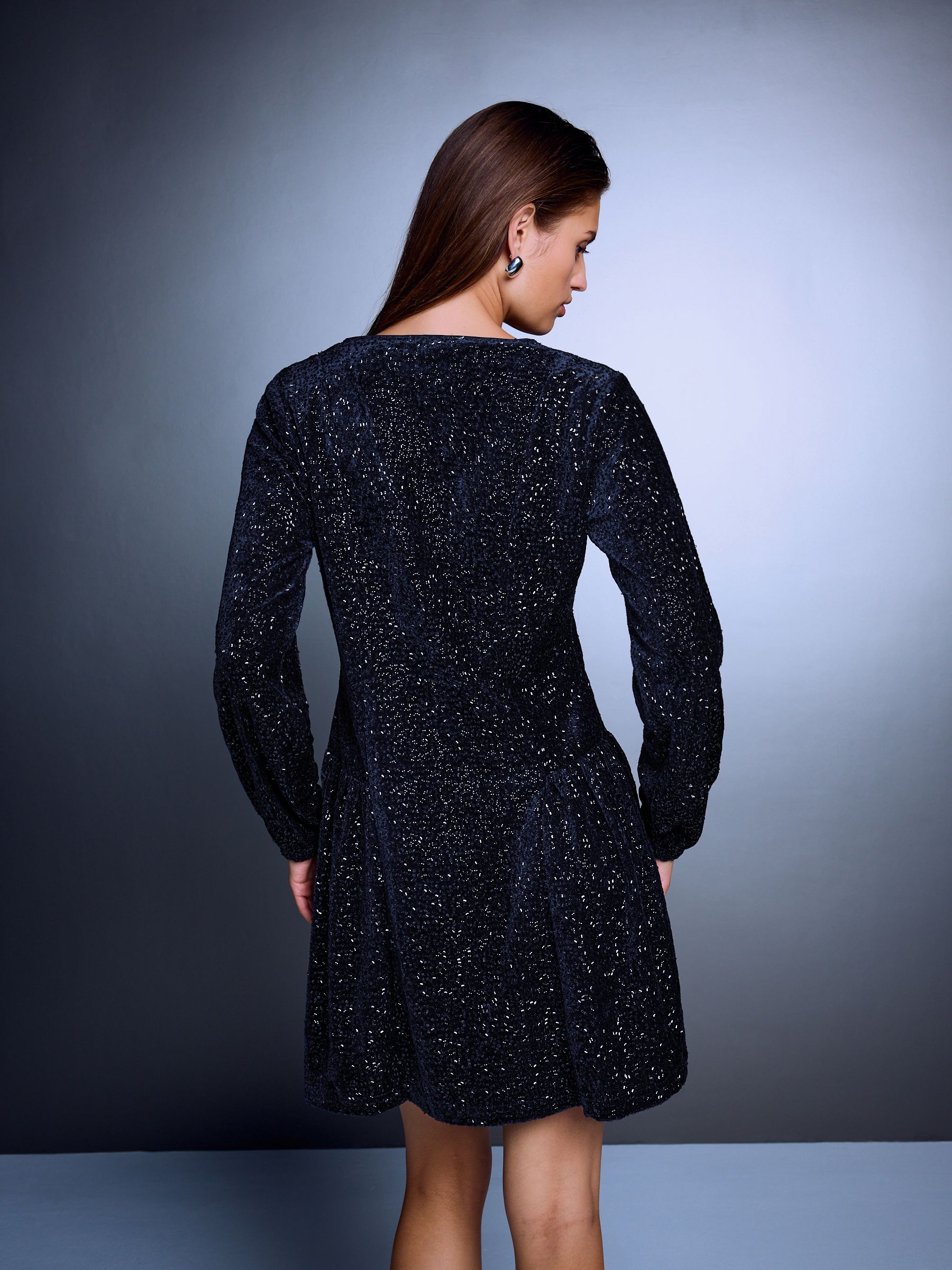 Buy Navy Blue Long Sleeve Sequin V-Neck Mini Dress from Next Australia Buy Navy Blue Long Sleeve Sequin V-Neck Mini Dress from Next Australia