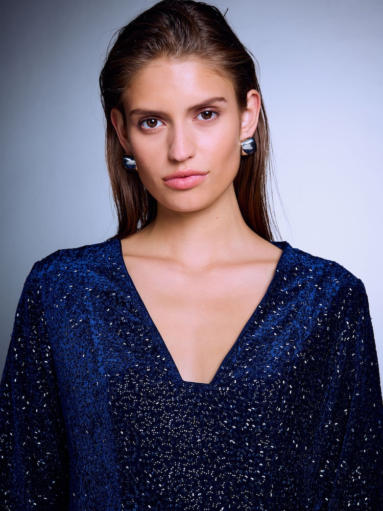 Mornarica Plavo - Long Sleeve Sequin V-Neck Mini Dress - Slika 5 od 5