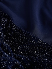 Navy Blue Long Sleeve Sequin V-Neck Mini Dress - Image 7 of 8