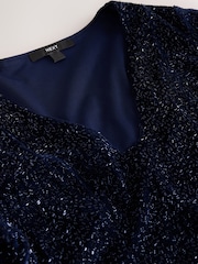 Navy Blue Long Sleeve Sequin V-Neck Mini Dress - Image 8 of 8