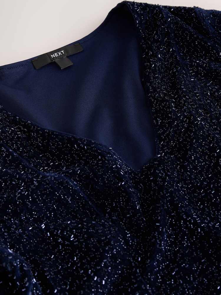 Navy Blue Long Sleeve Sequin V-Neck Mini Dress - Image 8 of 8 Navy Blue Long Sleeve Sequin V-Neck Mini Dress - Image 8 of 8