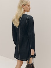 Negru - Rochie mini cu talie strânsă și aspect de denim - Imaginea 3 din 9