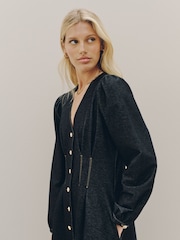 Negru - Rochie mini cu talie strânsă și aspect de denim - Imaginea 4 din 9