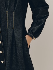 Negru - Rochie mini cu talie strânsă și aspect de denim - Imaginea 5 din 9