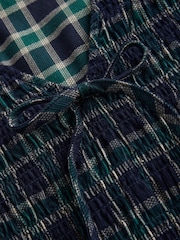 Navy Check Long Sleeve V-Neck Tie Cord Mini Dress - Image 2 of 3