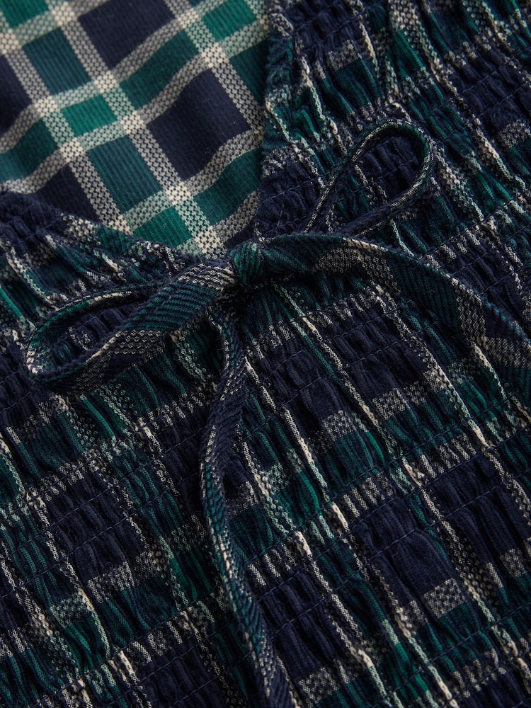 Navy Check Long Sleeve V-Neck Tie Cord Mini Dress - Image 2 of 3 Navy Check Long Sleeve V-Neck Tie Cord Mini Dress - Image 2 of 3