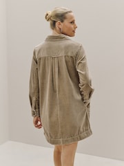 Sage Green Long Sleeve Cord Overhead Mini Dress - Image 3 of 9