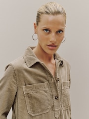 Sage Green Long Sleeve Cord Overhead Mini Dress - Image 5 of 9