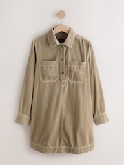 Sage Green Long Sleeve Cord Overhead Mini Dress - Image 7 of 9