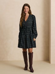 Dark Green Heart Check Long Sleeve Tie Neck Mini Dress - Image 2 of 5