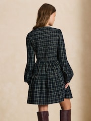 Dark Green Heart Check Long Sleeve Tie Neck Mini Dress - Image 4 of 5