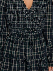 Dark Green Heart Check Long Sleeve Tie Neck Mini Dress - Image 5 of 5