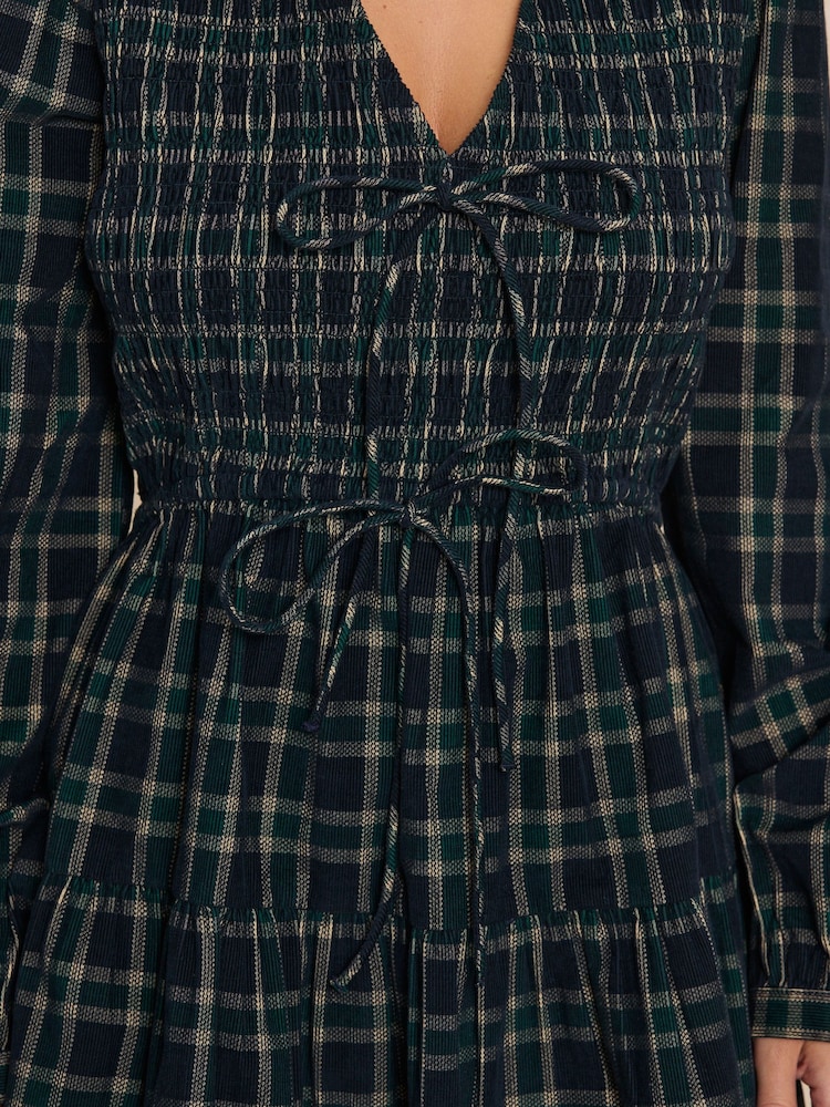 Dark Green Heart Check Long Sleeve Tie Neck Mini Dress - Image 5 of 5 Dark Green Heart Check Long Sleeve Tie Neck Mini Dress - Image 5 of 5